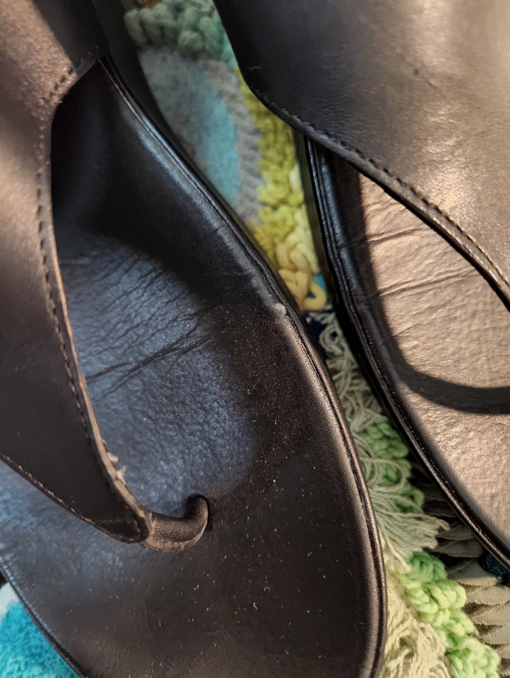Black Leather Women's Toe-Post Sandals - Picture 9 of 10